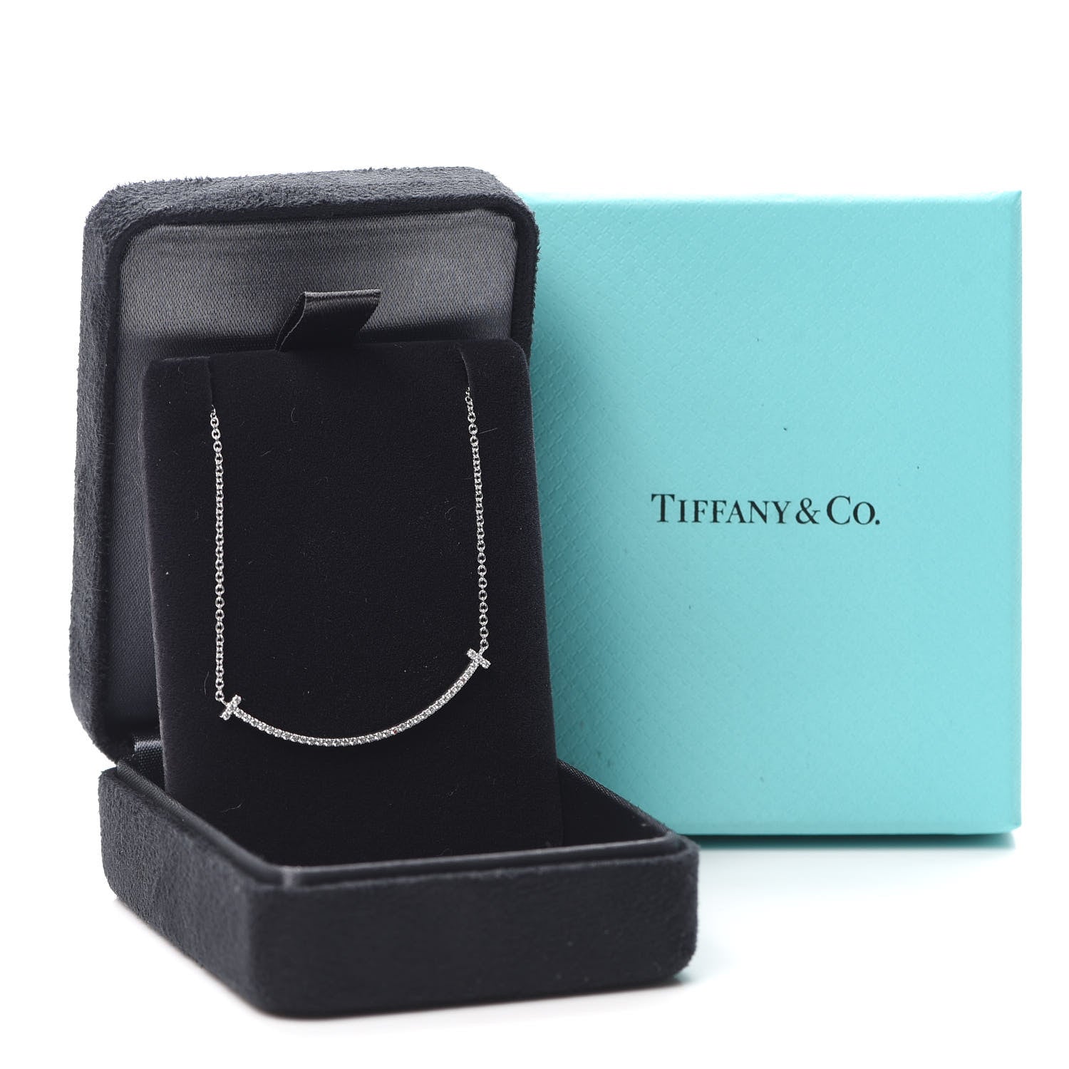 Tiffany 18K White Gold Diamond Small T Smile Pendant Necklace 6 of 6