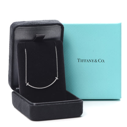 Tiffany 18K White Gold Diamond Small T Smile Pendant Necklace 6 of 6