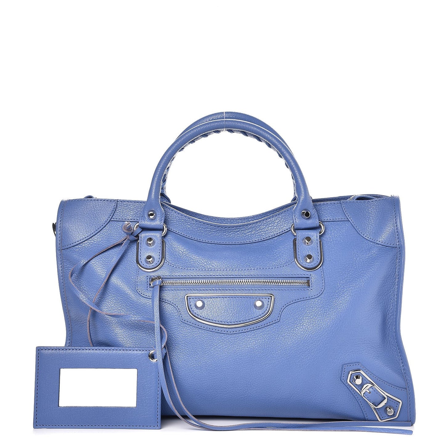 Chevre Silver Metallic Edge Hardware City Bleu Bleuet