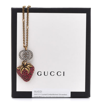 Gucci Crystal Embellished Strawberry Necklace Red Aged Gold 7 of 7