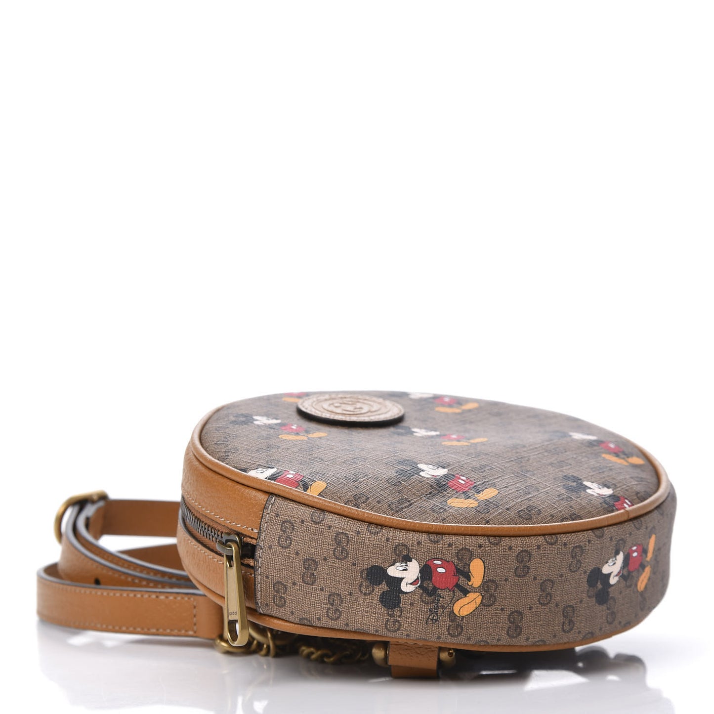 X DISNEY Mini Vintage GG Supreme Monogram Mickey Mouse Round Backpack Beige Vintage Sun Oil