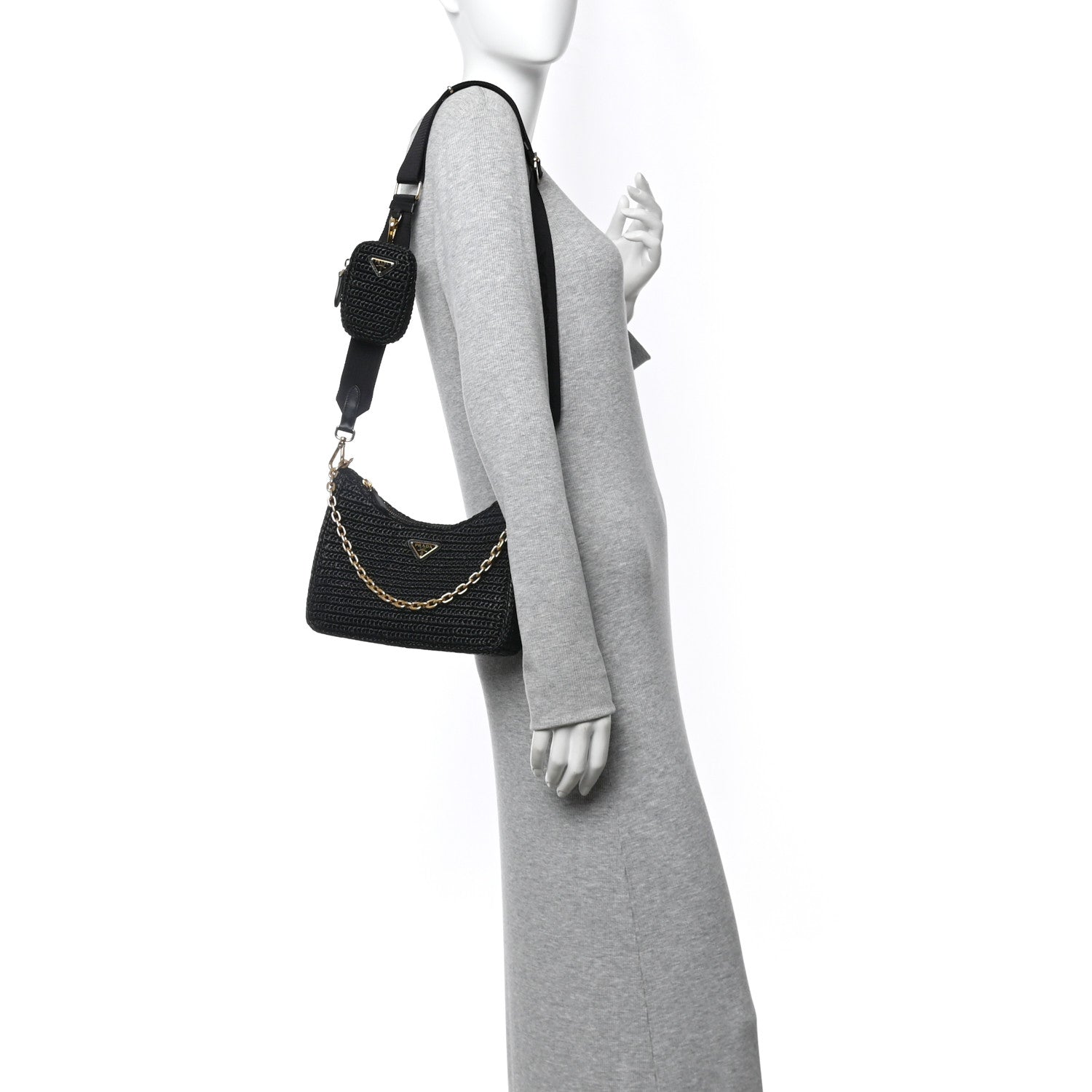 Prada Yarn Raffia Effect Crochet Re-Edition 2005 Shoulder Bag Black 2 of 9
