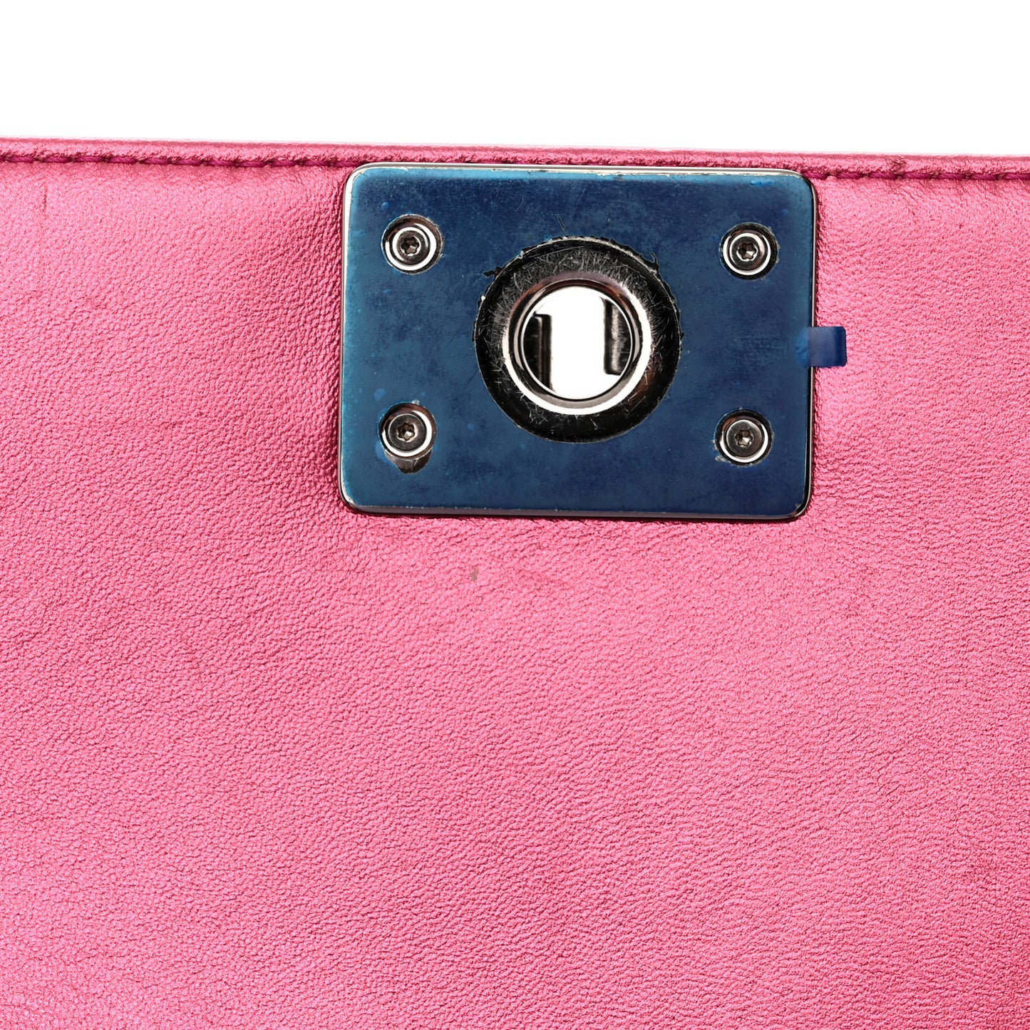 Metallic Patent Calfskin Quilted Medium Boy Flap Pink