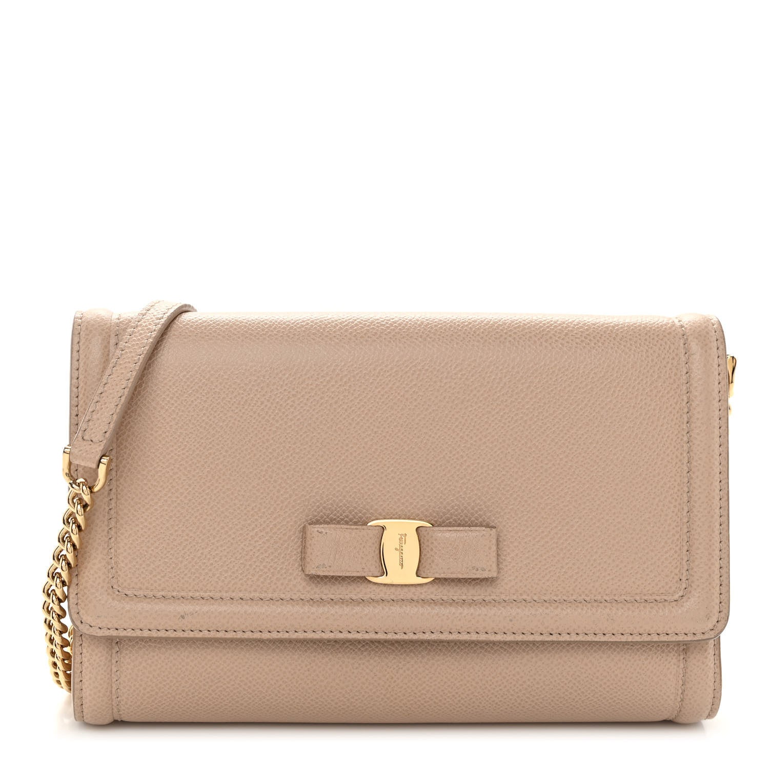 Salvatore Ferragamo Hammered Calfskin Vara Bow Minibag Beige 1 of 10