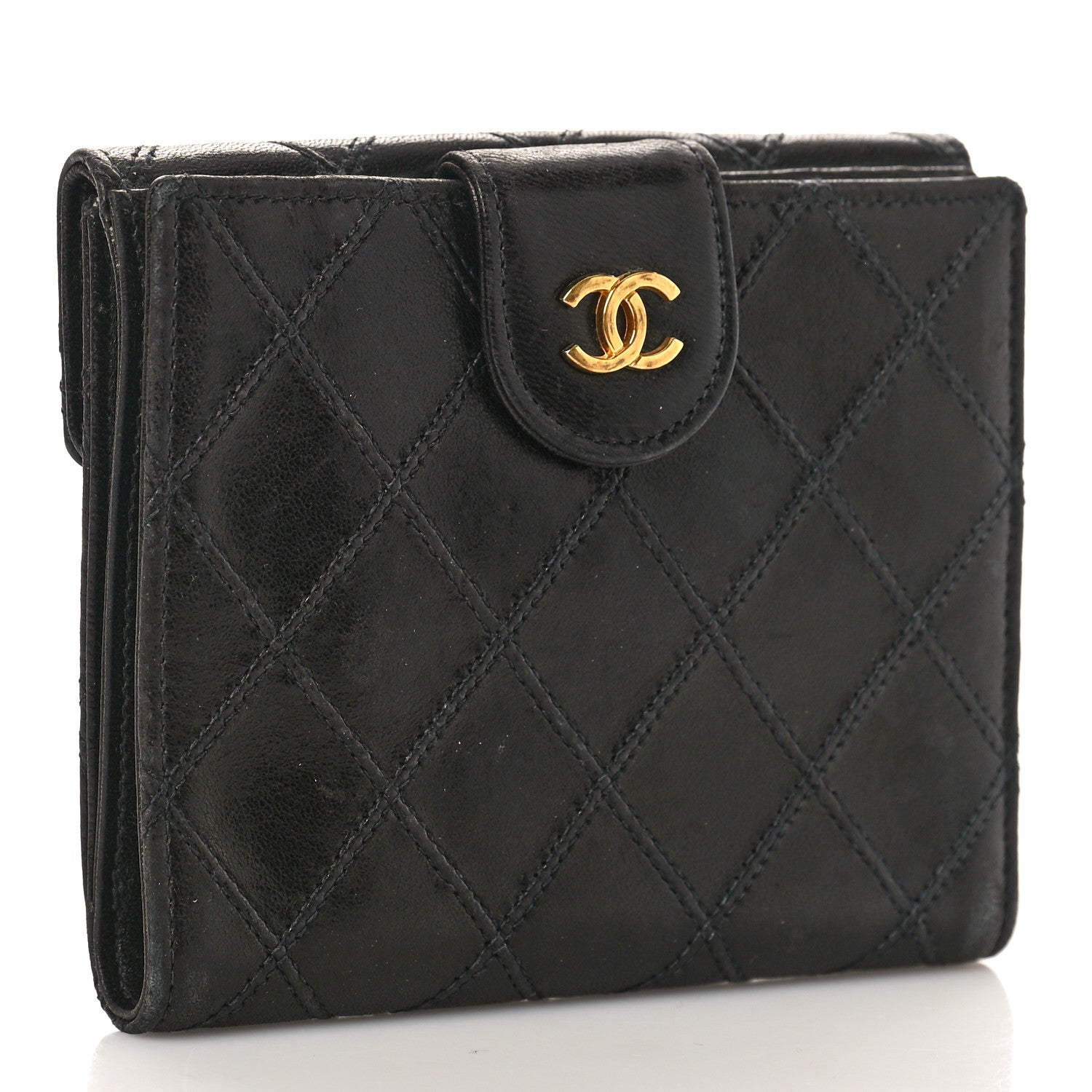 Chanel Calfskin Diamond Stitched Compact Wallet Black 3 of 12