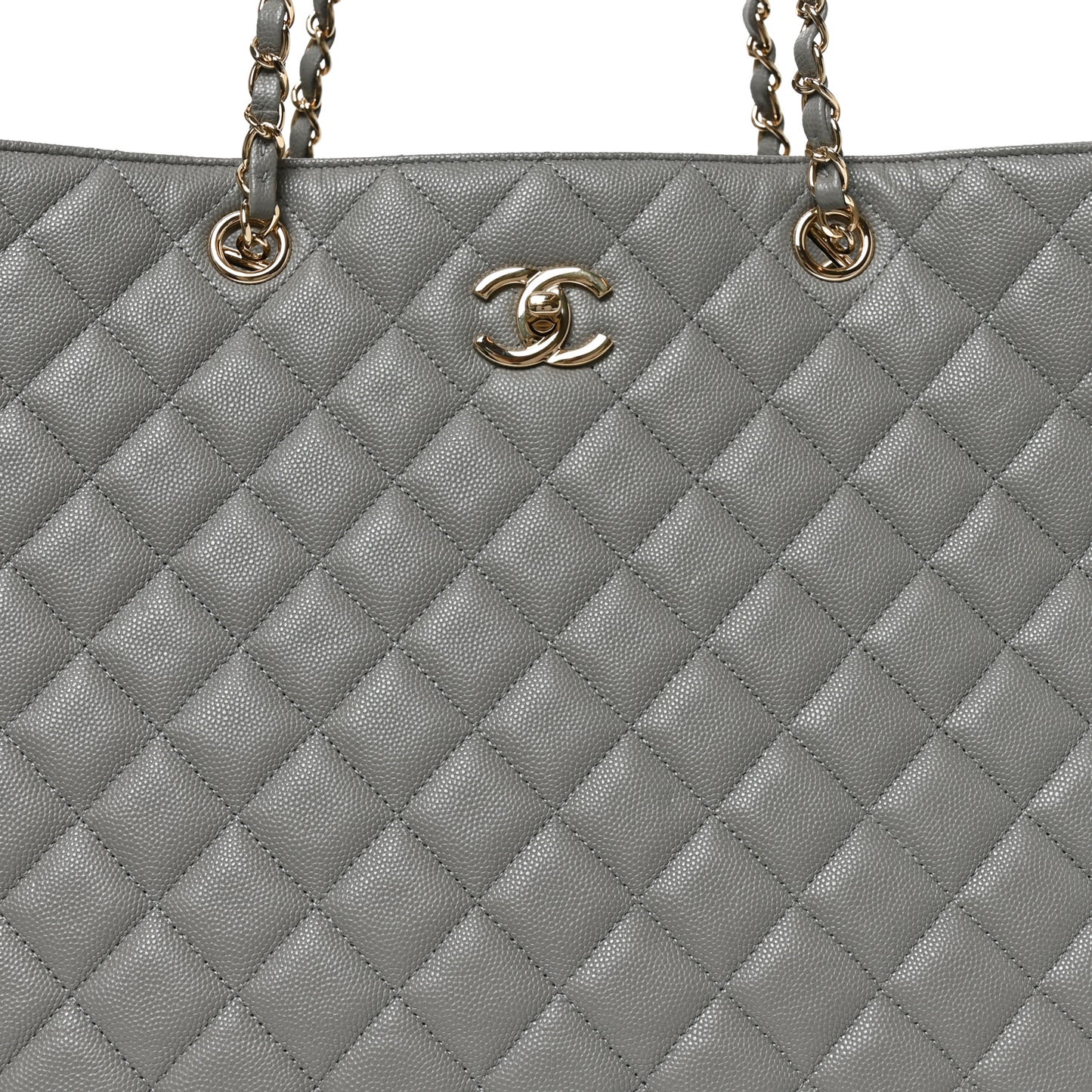 Caviar Quilted Large Classic Shopping Tote Grey