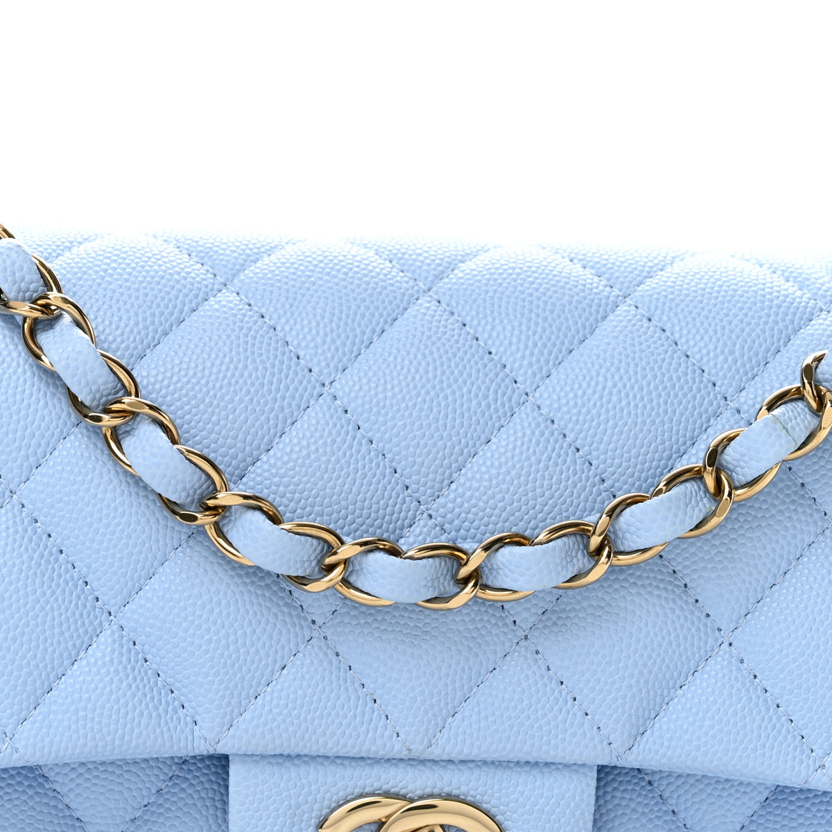 Caviar Quilted Small Double Flap Light Blue