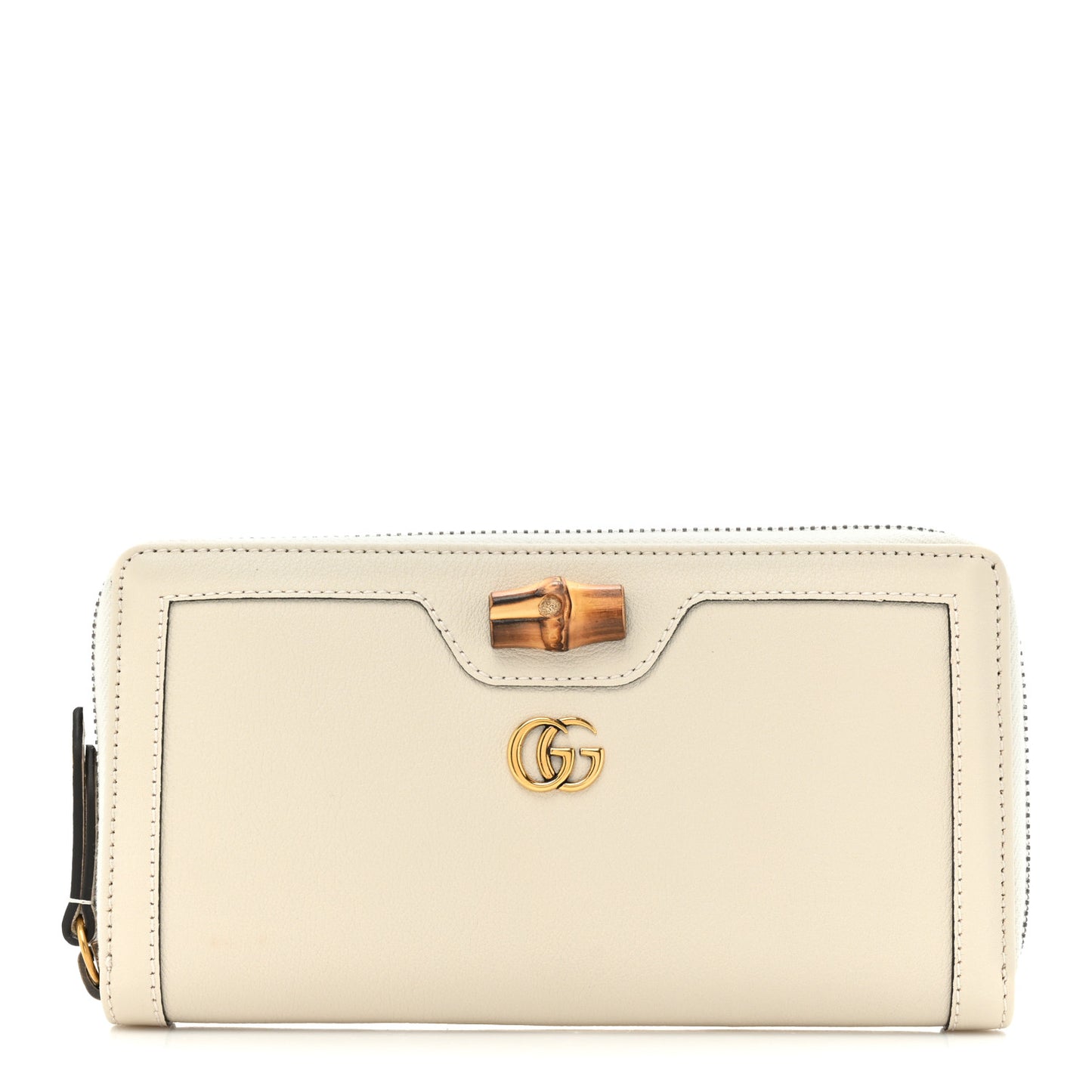 Wonka Grain Calfskin Diana Zip Around Continental Wallet Mystic White