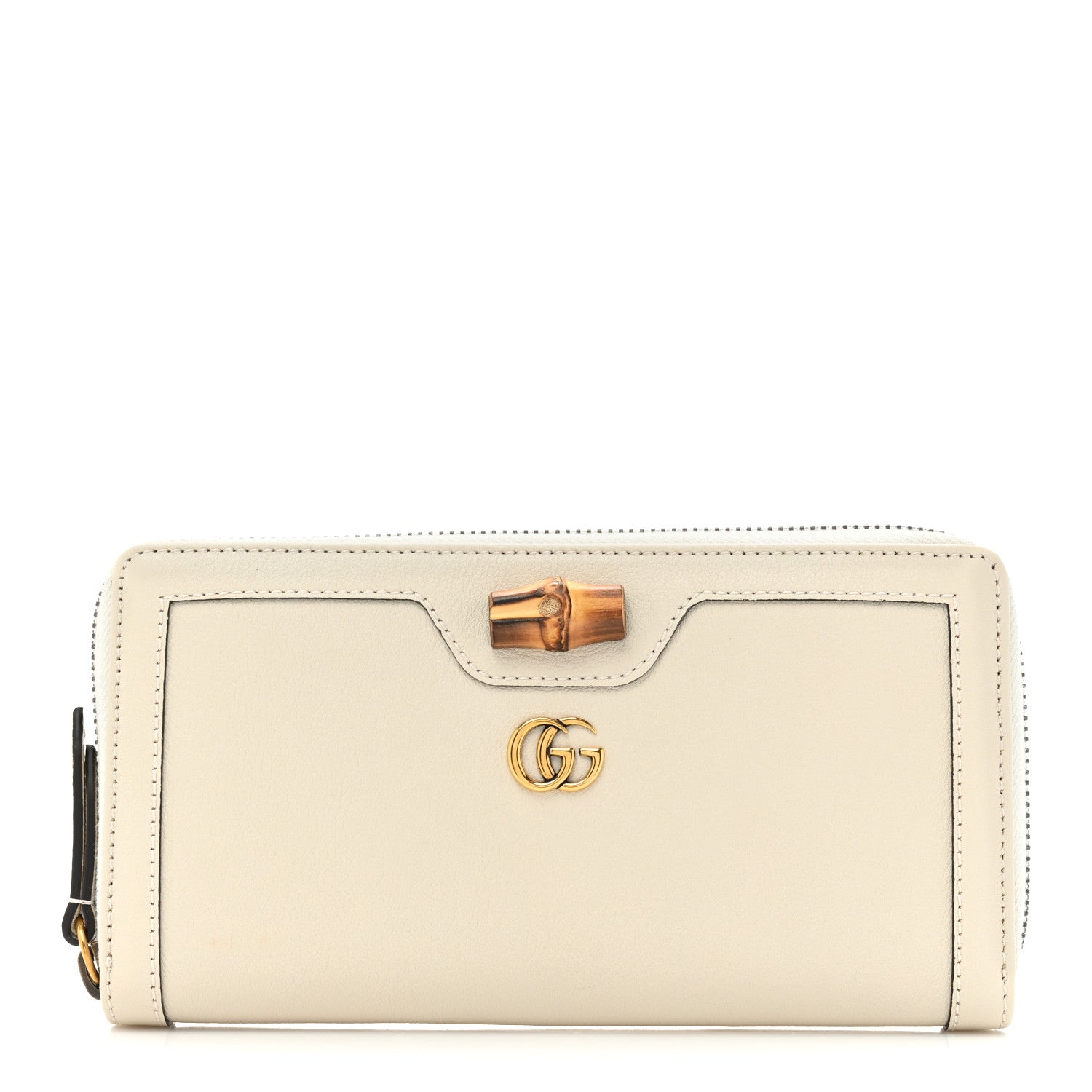 Gucci Wonka Grain Calfskin Diana Zip Around Continental Wallet Mystic White 1 of 14