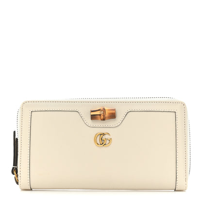 Gucci Wonka Grain Calfskin Diana Zip Around Continental Wallet Mystic White 1 of 14
