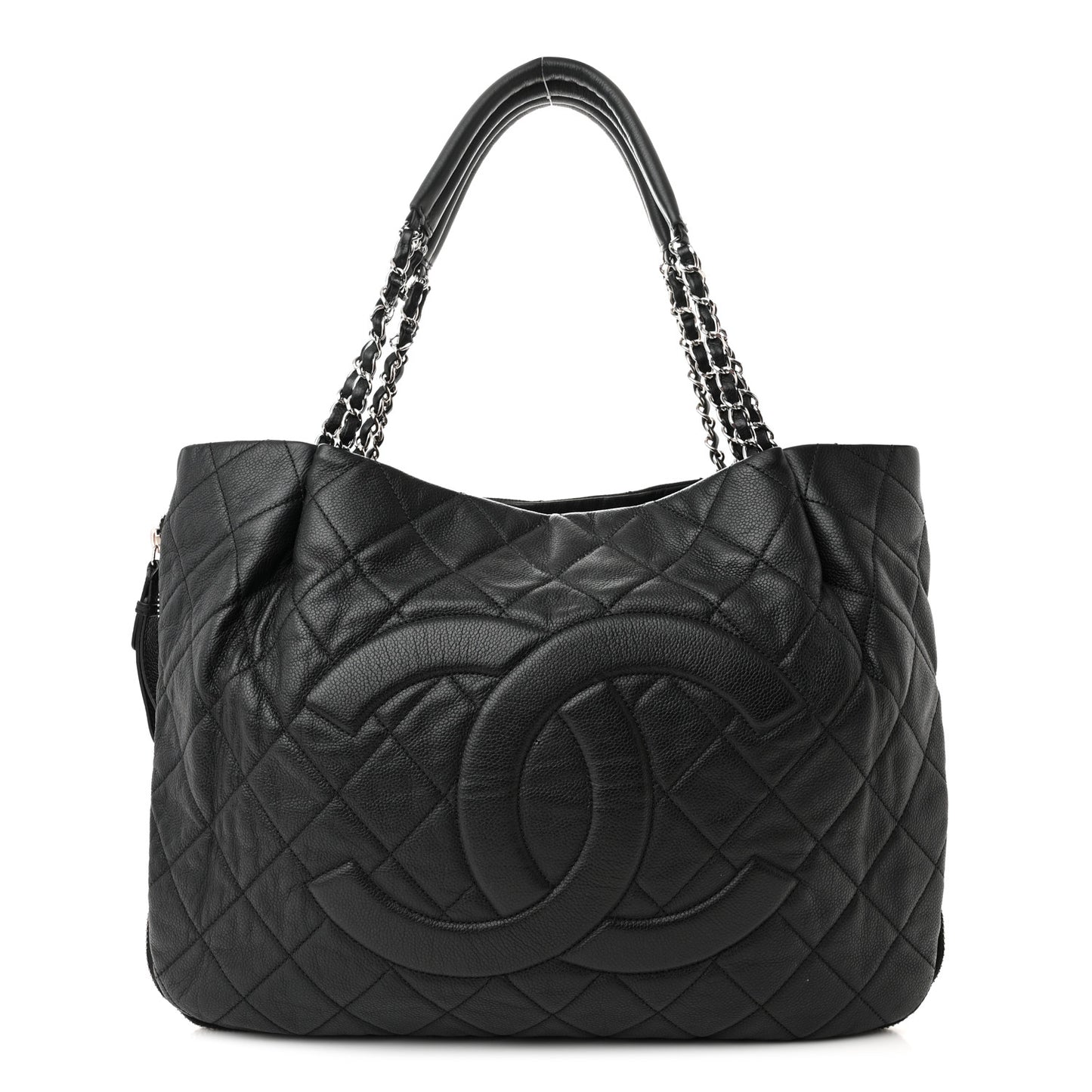 Caviar Quilted Expandable Zip Shoulder Bag Black
