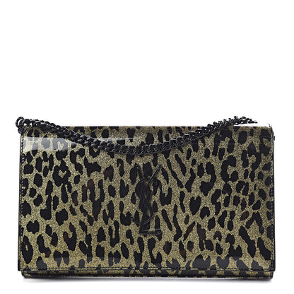 Saint Laurent Patent Leopard Print Monogram Chain Wallet Leopard Black Gold 1 of 10