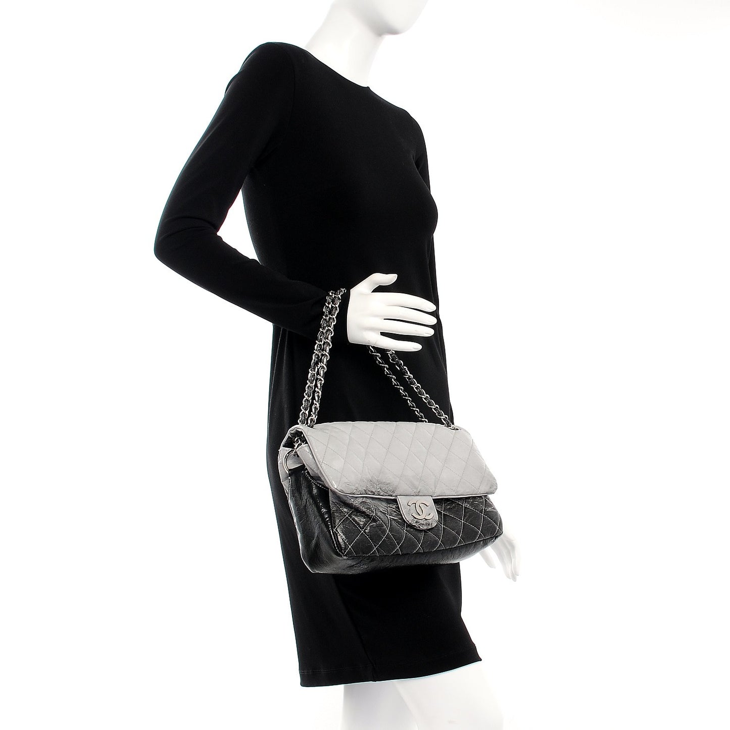 Vinyl Quilted Jumbo Melrose Degrade Flap Black