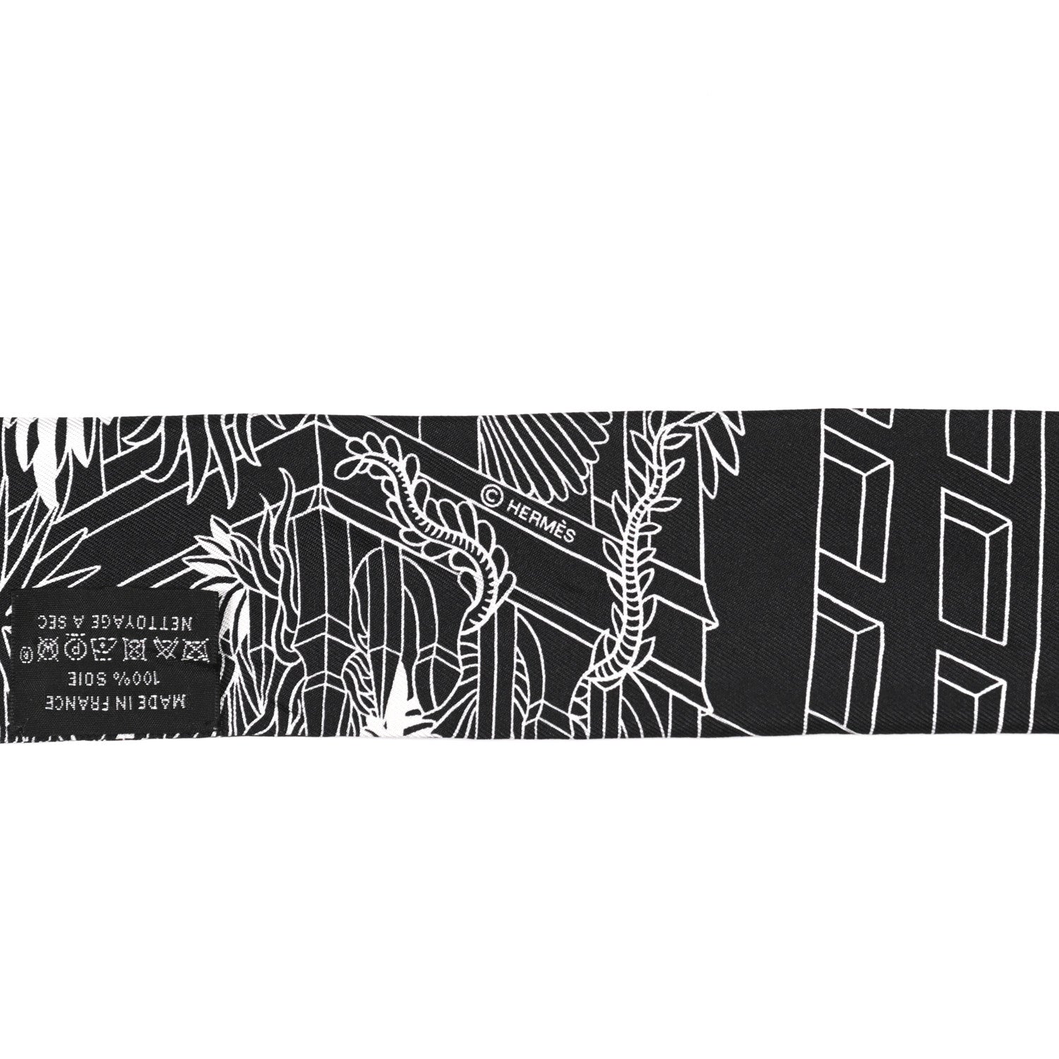 Hermes Silk Animapolis Twilly Black White 3 of 4