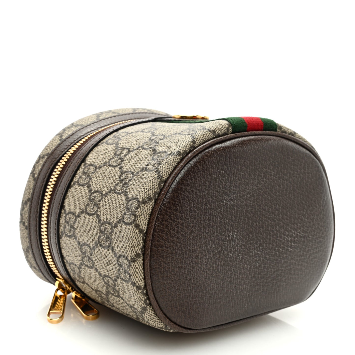 GG Supreme Monogram Textured Calfskin Web Ophidia Vanity Cosmetic Case Beige Ebony New Acero
