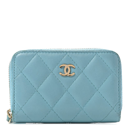 Chanel Lambskin Quilted Zip Around Coin Purse Wallet Light Blue 1 of 12