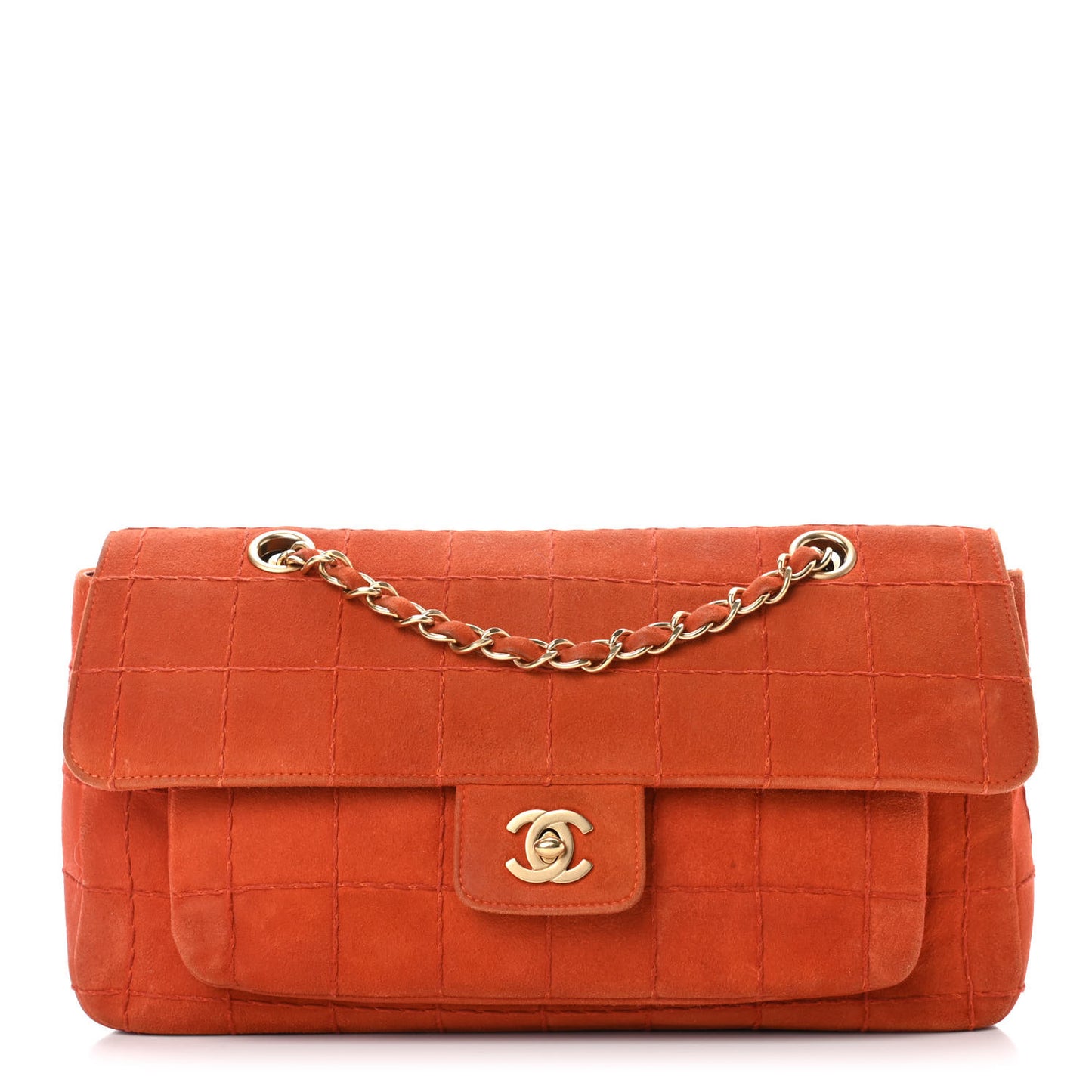Suede Square Double Stitch Flap Orange