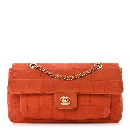 Chanel Suede Square Double Stitch Flap Orange 1 of 17