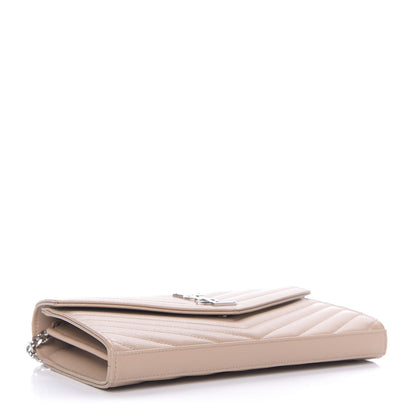Saint Laurent Grain De Poudre Matelasse Chevron Monogram Chain Wallet Dark Beige 4 of 9