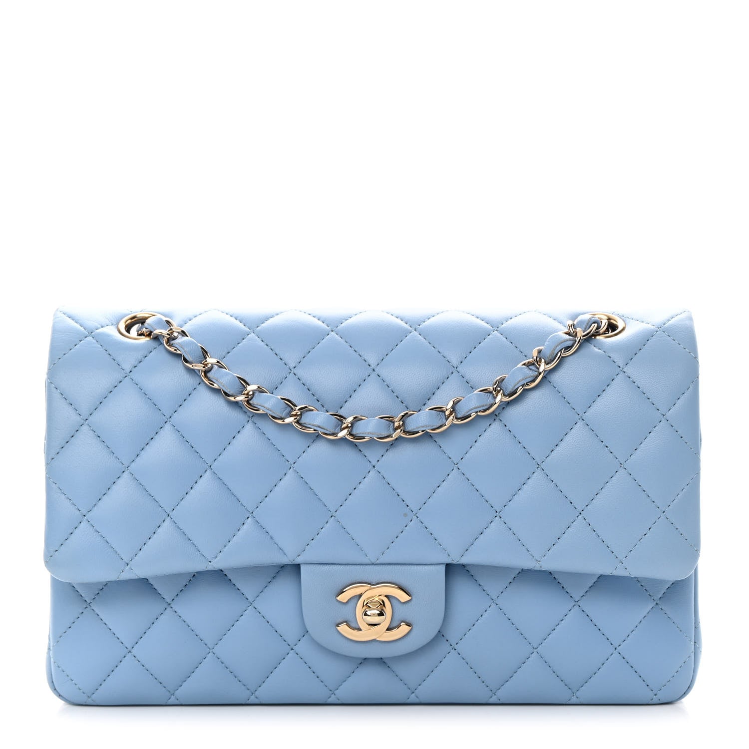Chanel Lambskin Quilted Medium Double Flap Light Blue 1 of 14