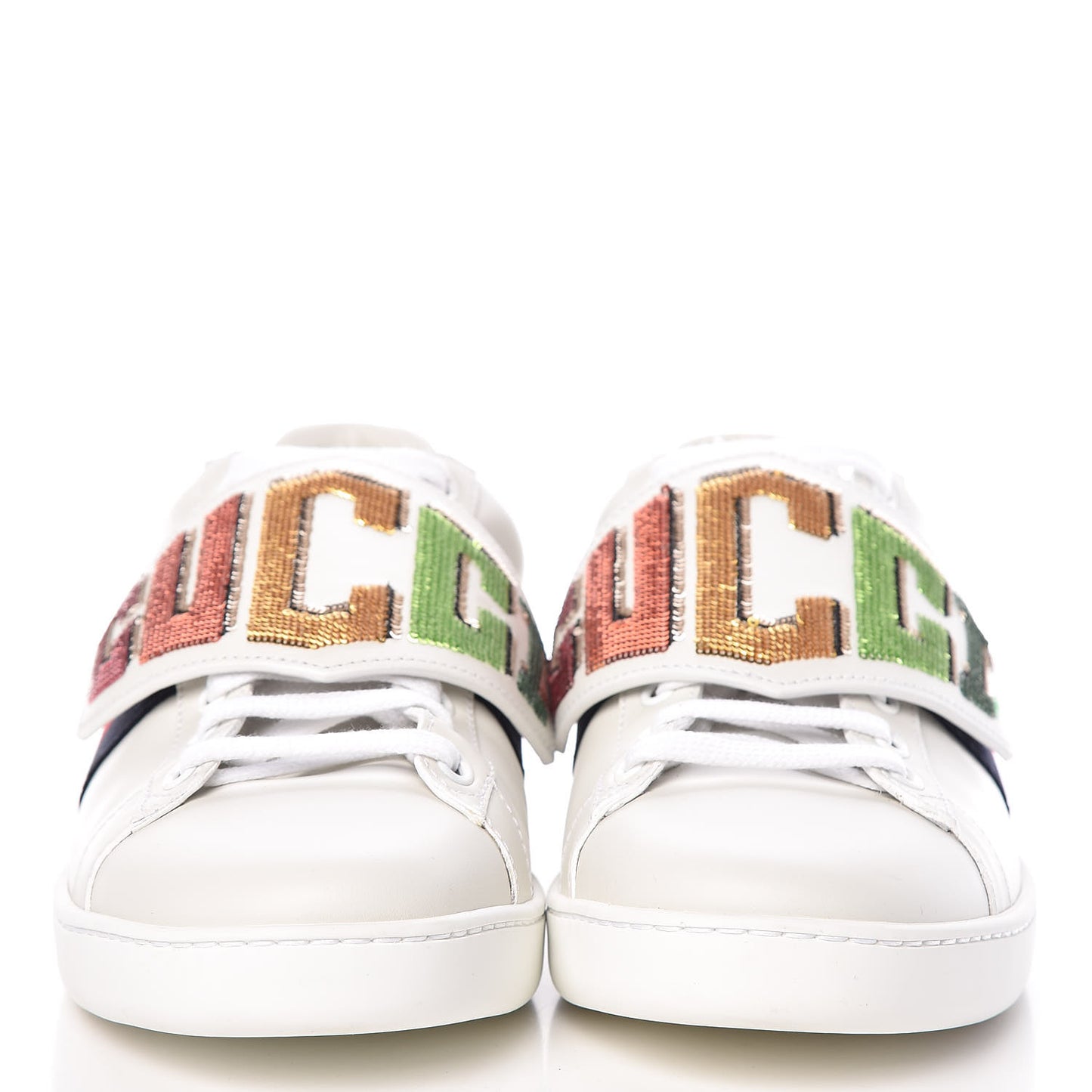Calfskin Sequins Web Game Logo Womens Ace Sneakers 38.5 White