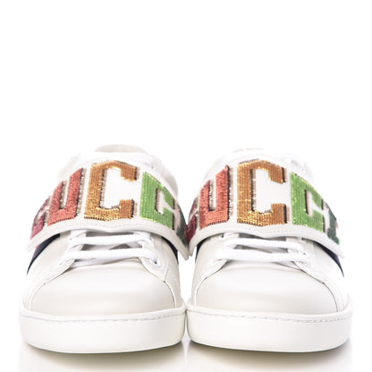 Gucci Calfskin Sequins Web Game Logo Womens Ace Sneakers 38.5 White 2 of 13