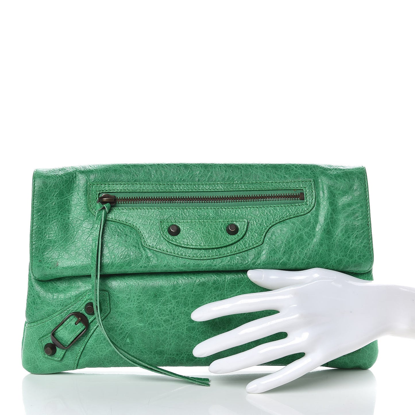 Agneau Classic Hardware Envelope Clutch Vert Poker