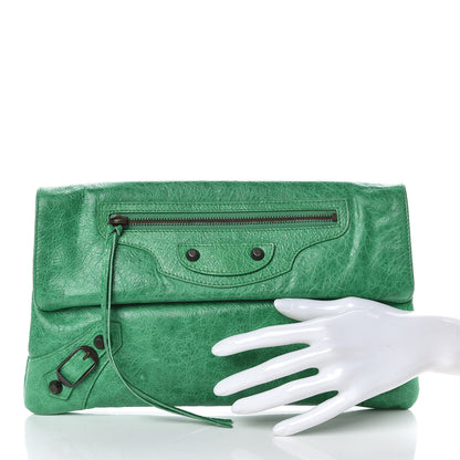 Balenciaga Agneau Classic Hardware Envelope Clutch Vert Poker 2 of 10