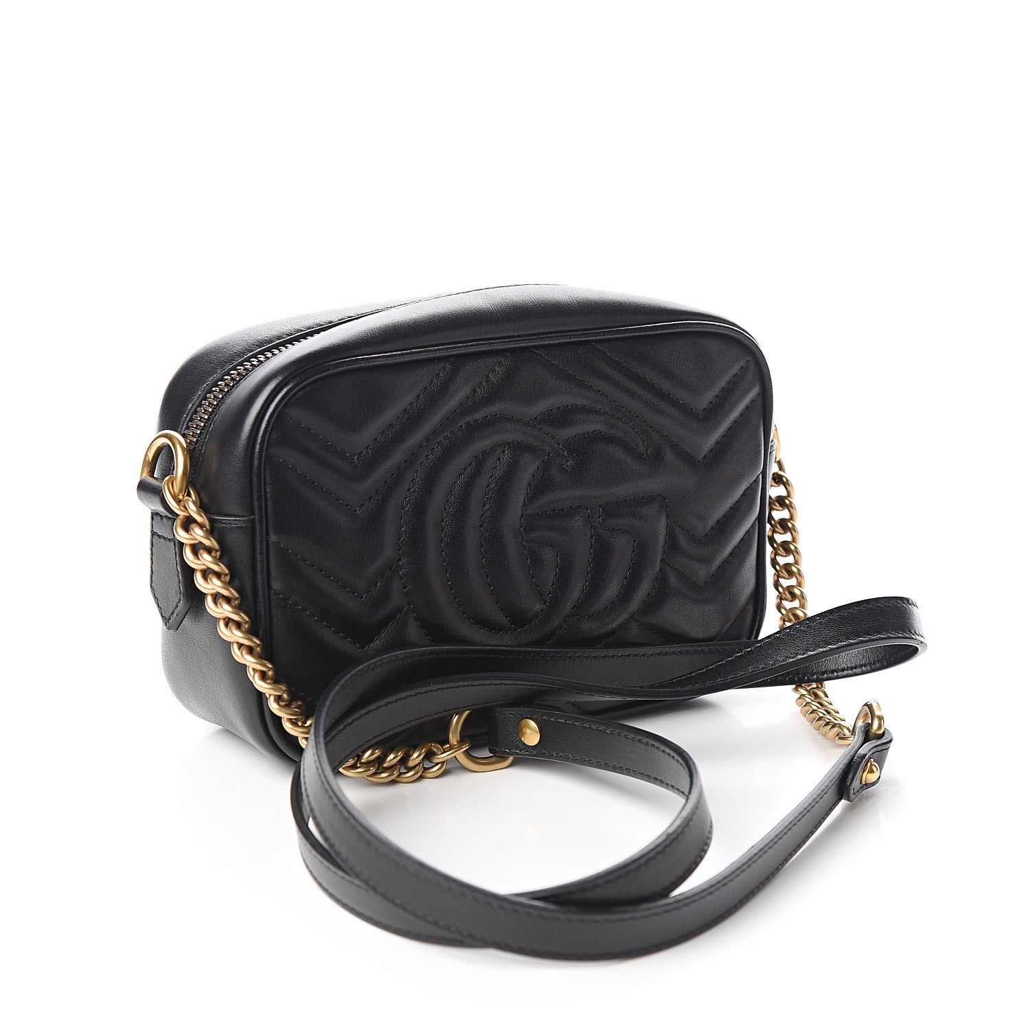 Gucci Calfskin Matelasse Mini GG Marmont Chain Shoulder Bag Black 2 of 10