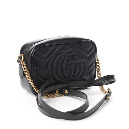Gucci Calfskin Matelasse Mini GG Marmont Chain Shoulder Bag Black 2 of 10