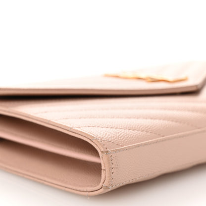 Saint Laurent Grain De Poudre Matelasse Chevron Monogram Chain Wallet Pale Pink 9 of 13