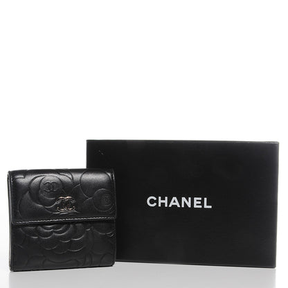 Chanel Lambskin Camellia Embossed French Wallet Black 5 of 9