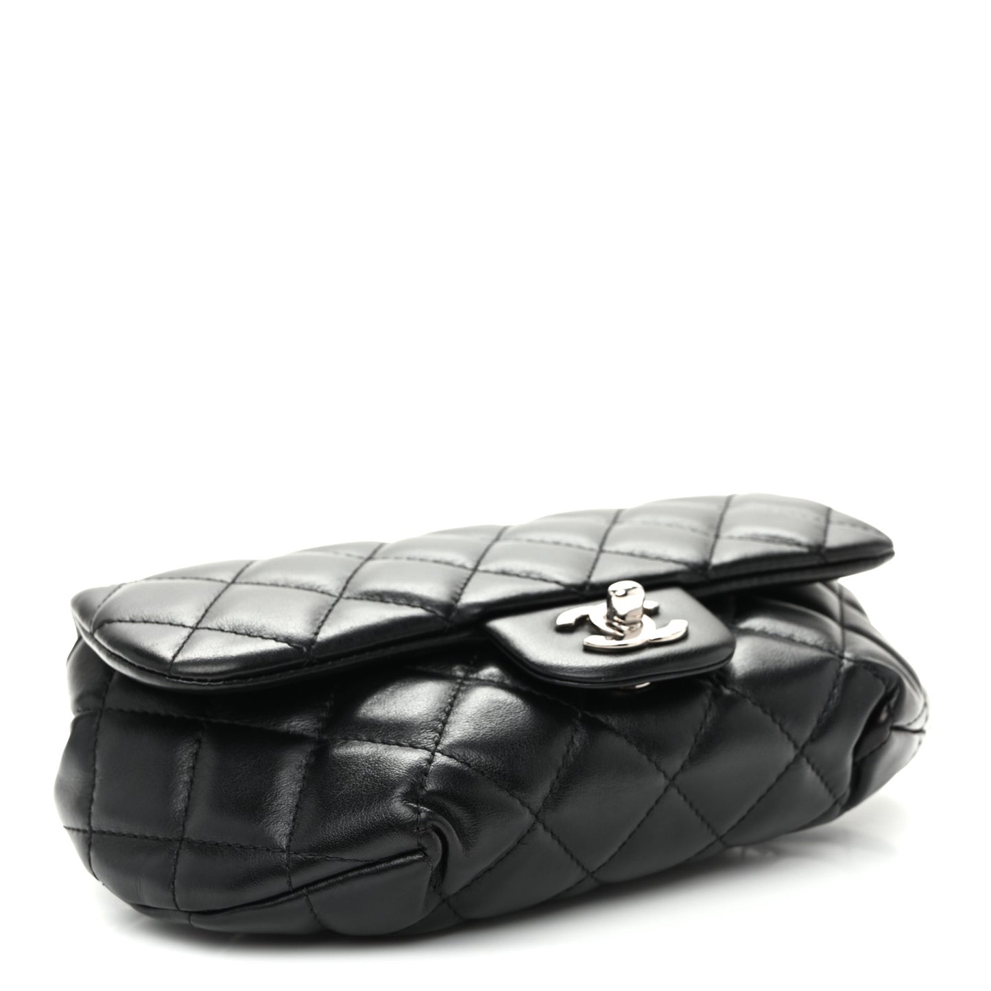 Calfskin Quilted CC Uniform Flap Belt Bag Black
