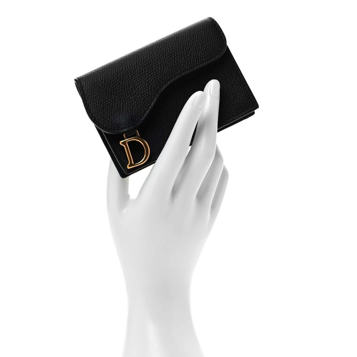Grained Calfskin Saddle Card Holder Black