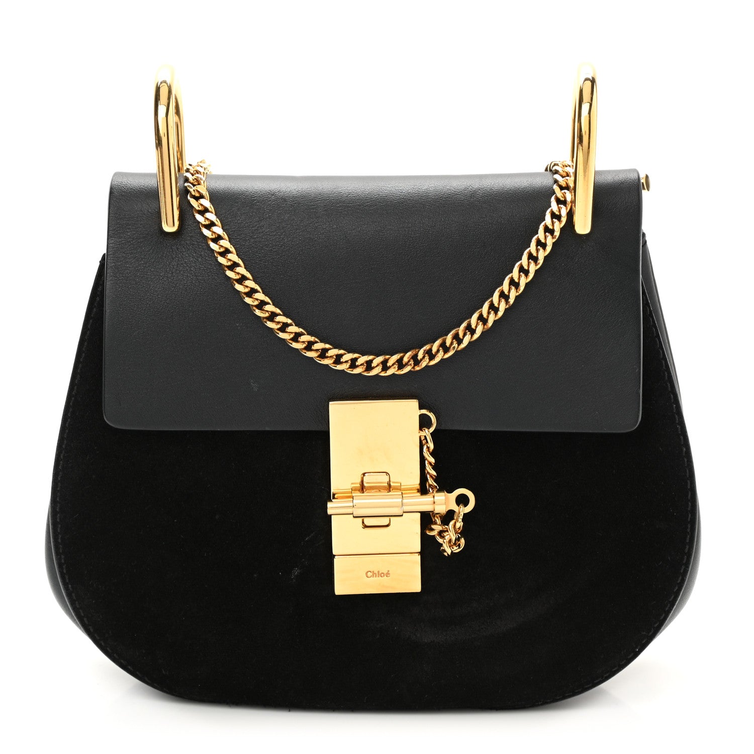 Chloe Suede Calfskin Mini Drew Shoulder Bag Black 1 of 8