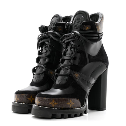 Louis Vuitton Suede Calfskin Monogram Star Trail Ankle Boots 37 Black 3 of 10