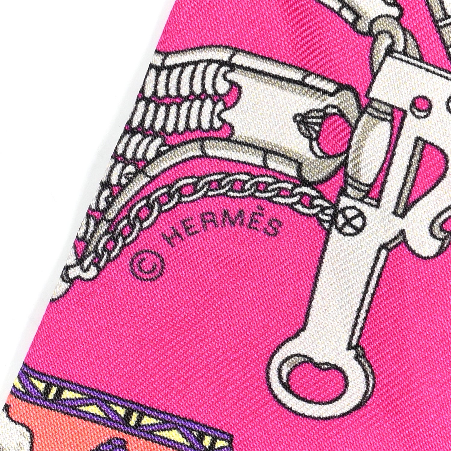 Hermes Silk Mors Et Gourmettes Remix Twilly Fuchsia Bleu Corail 3 of 6