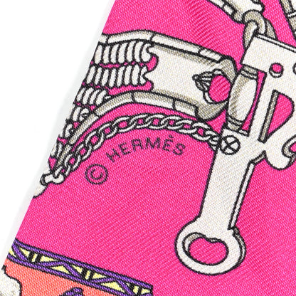 Hermes Silk Mors Et Gourmettes Remix Twilly Fuchsia Bleu Corail 3 of 6