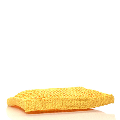Prada Yarn Raffia Effect Crochet Logo Embroidered Tote Bag Giallo 4 of 9