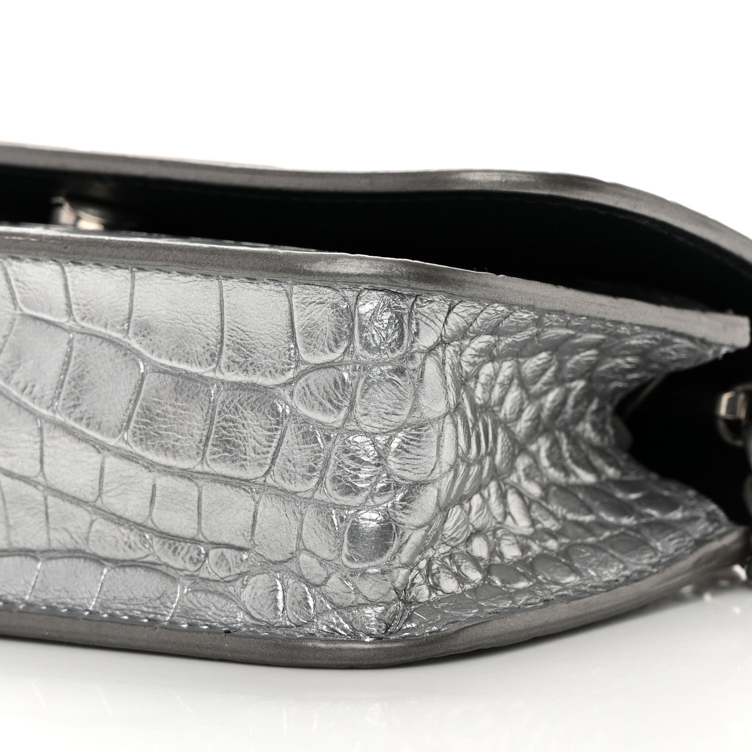 Balenciaga Metallic Extra Supple Calfskin Crocodile Embossed Gossip Wallet On Chain Silver 10 of 16