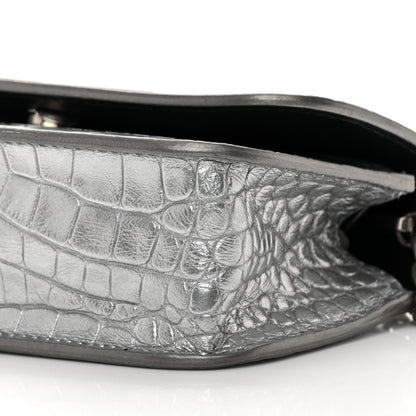 Balenciaga Metallic Extra Supple Calfskin Crocodile Embossed Gossip Wallet On Chain Silver 10 of 16