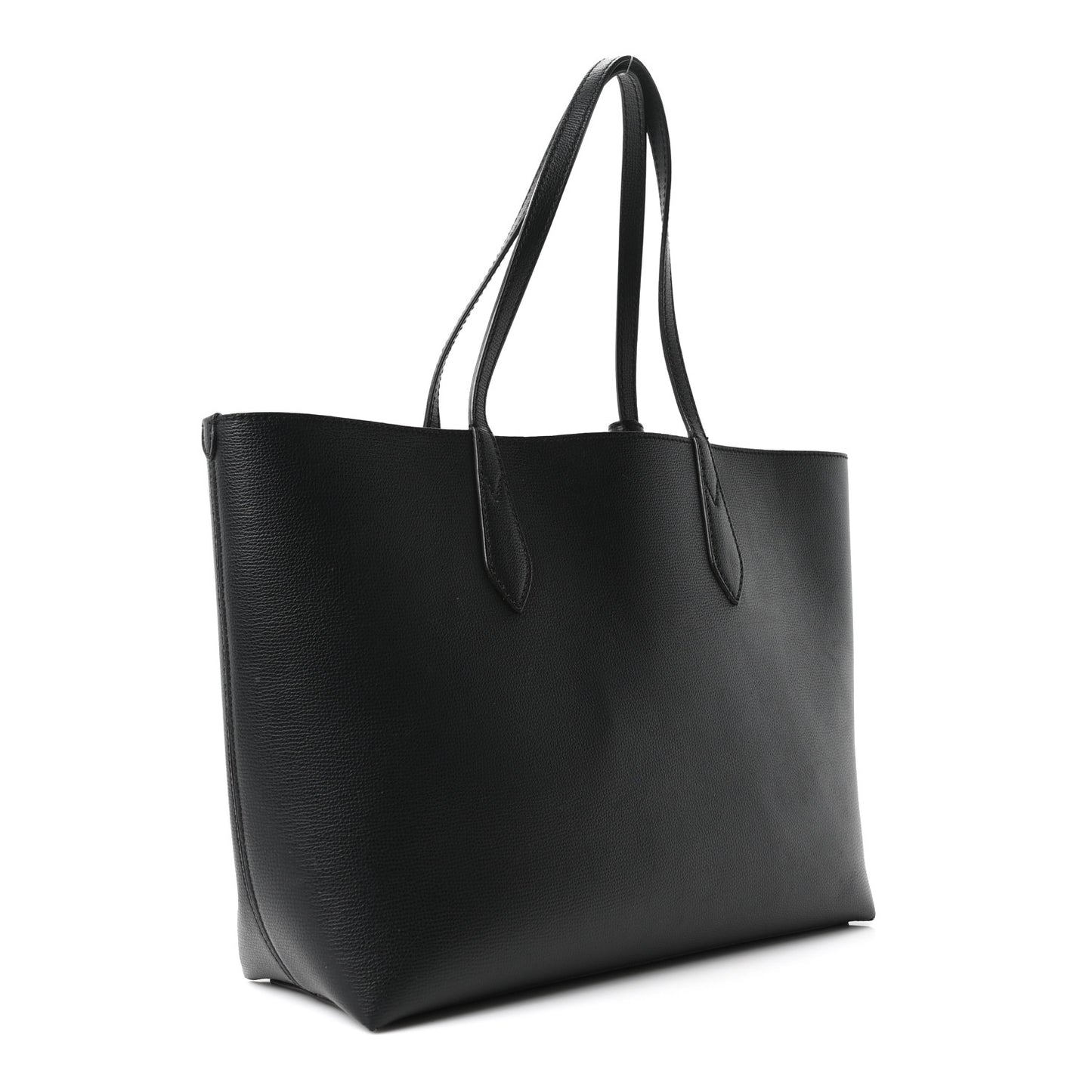 Grainy Calfskin Haymarket Check Medium Reversible Tote Black
