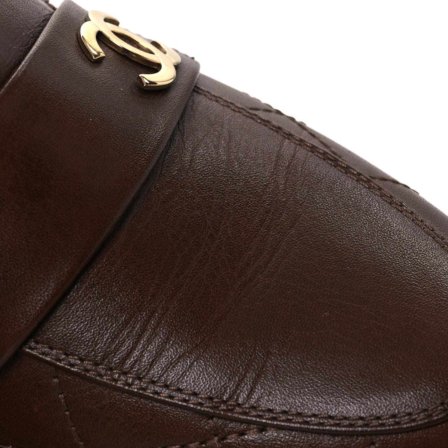 Calfskin Quilted CC Mocassin Loafers 41 Brown