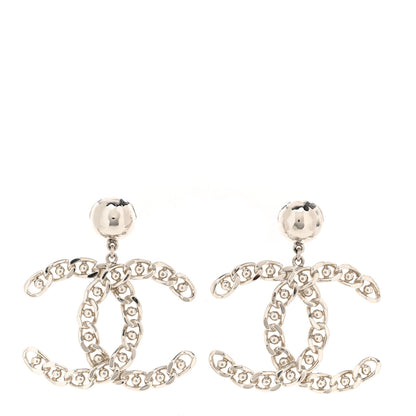 Chanel Pearl Chain Link CC Drop Earrings Silver 1 of 4