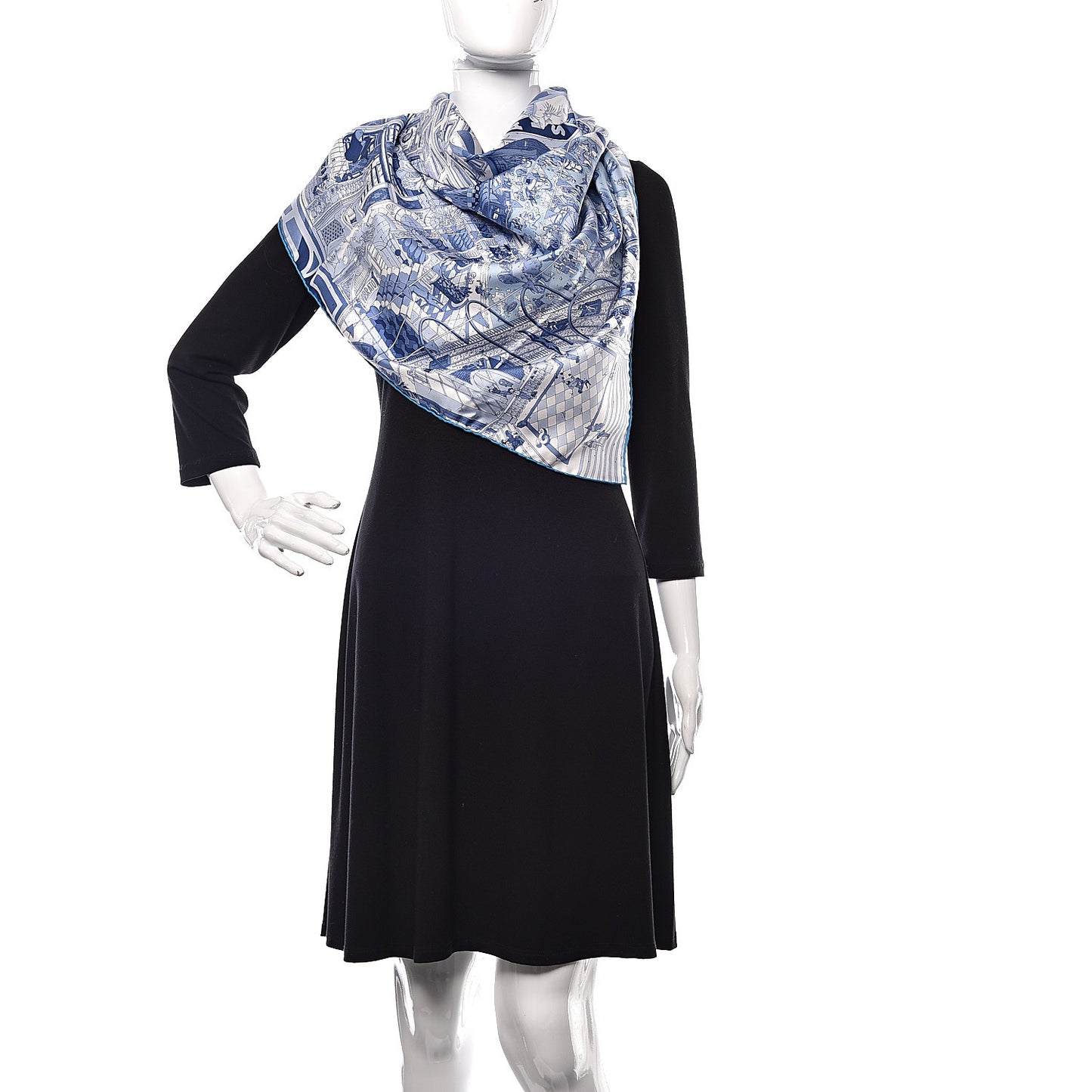 Silk Le Grand Prix du Faubourg Scarf 90 Bleu Azur Bleu Jean White