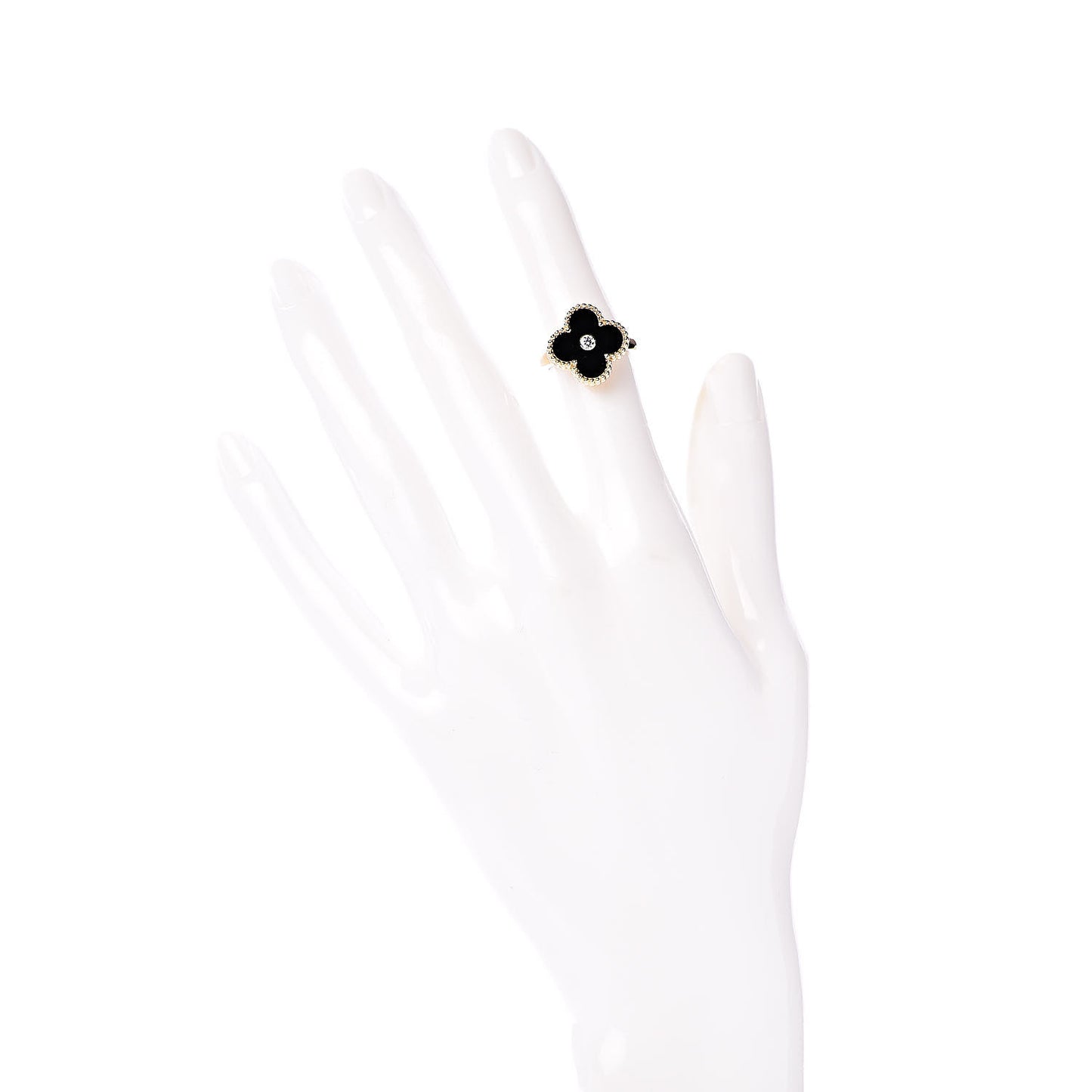18K Yellow Gold Black Onyx Diamond Vintage Alhambra Ring 47 4