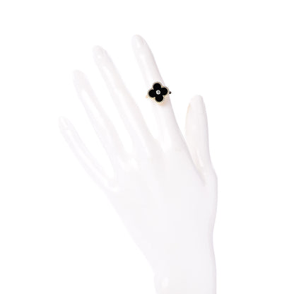 Van Cleef & Arpels 18K Yellow Gold Black Onyx Diamond Vintage Alhambra Ring 47 4 2 of 6