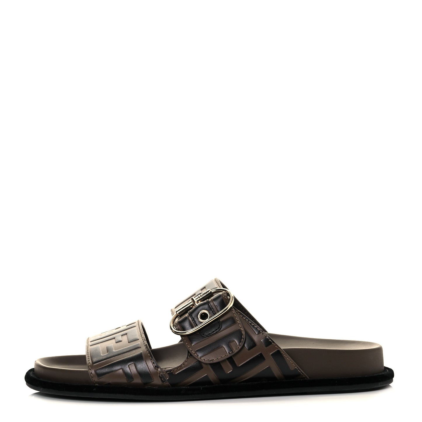 Calfskin FF Embossed Slide Sandals 38.5 Maya Black