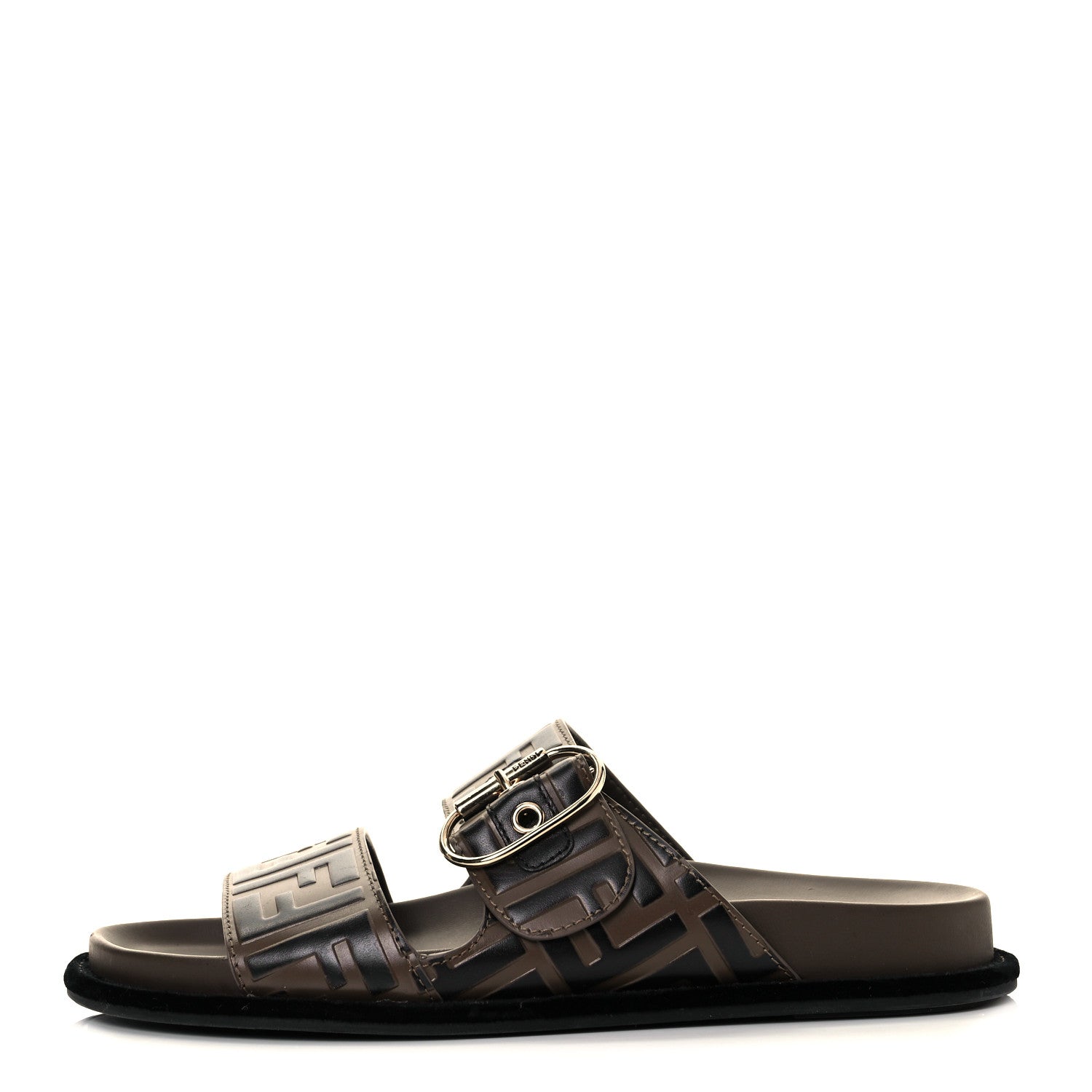 Fendi Calfskin FF Embossed Slide Sandals 38.5 Maya Black 1 of 27