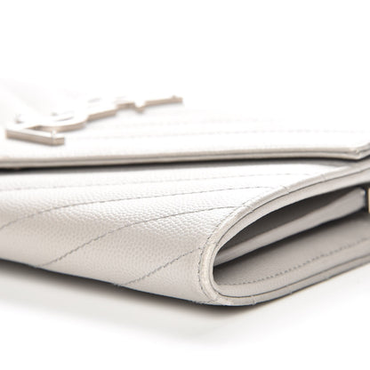 Saint Laurent Grain De Poudre Matelasse Monogram Flap Wallet Light Grey 10 of 14